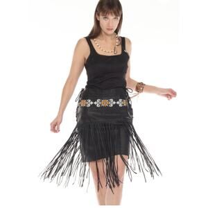 Kobler Lacota Skirt Black Leather Beaded Fringe XL